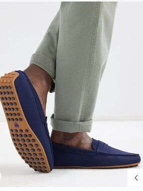 Rothy's Navy Slip-On Driving Loafers with Tan Grip Sole